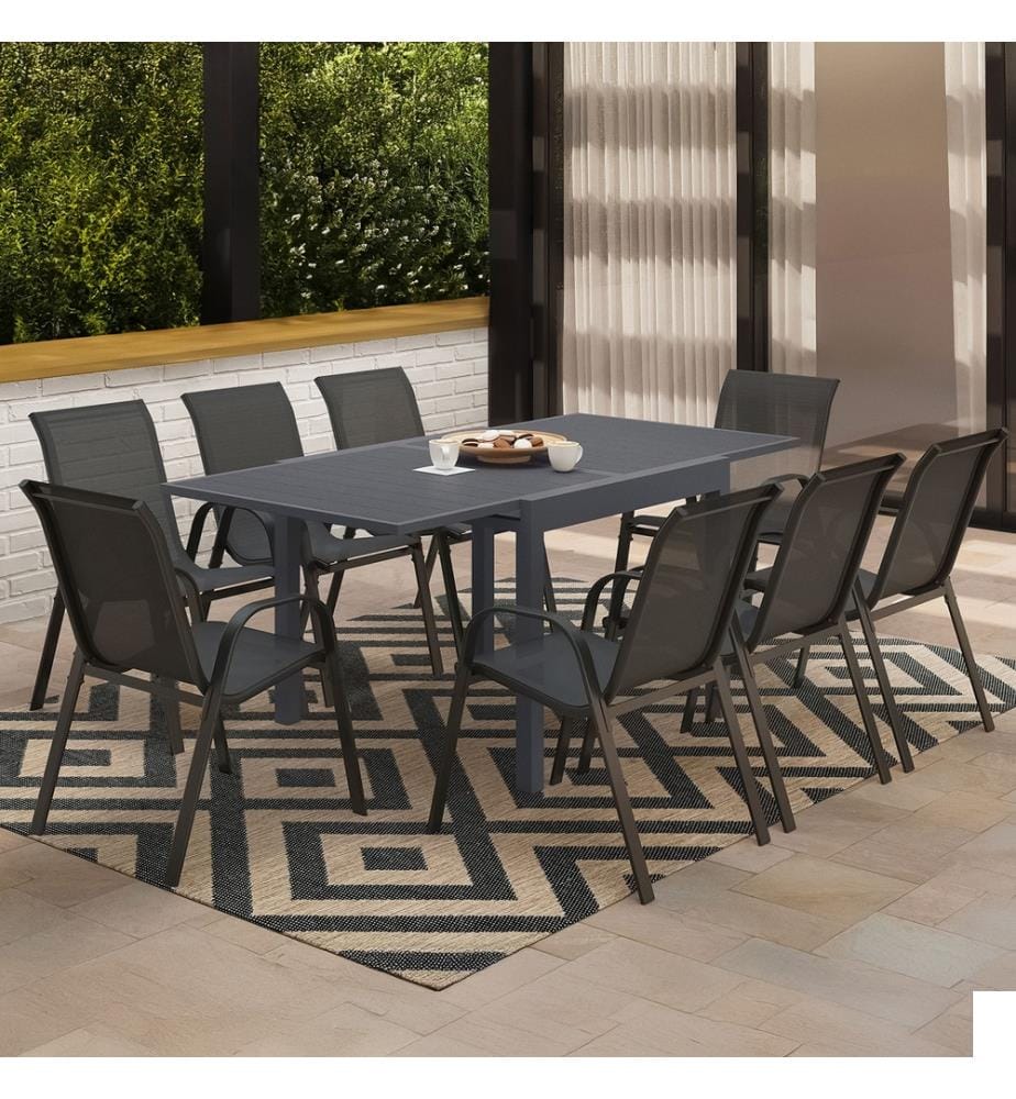 Salon de Jardin Extensible 8 Places - Gris