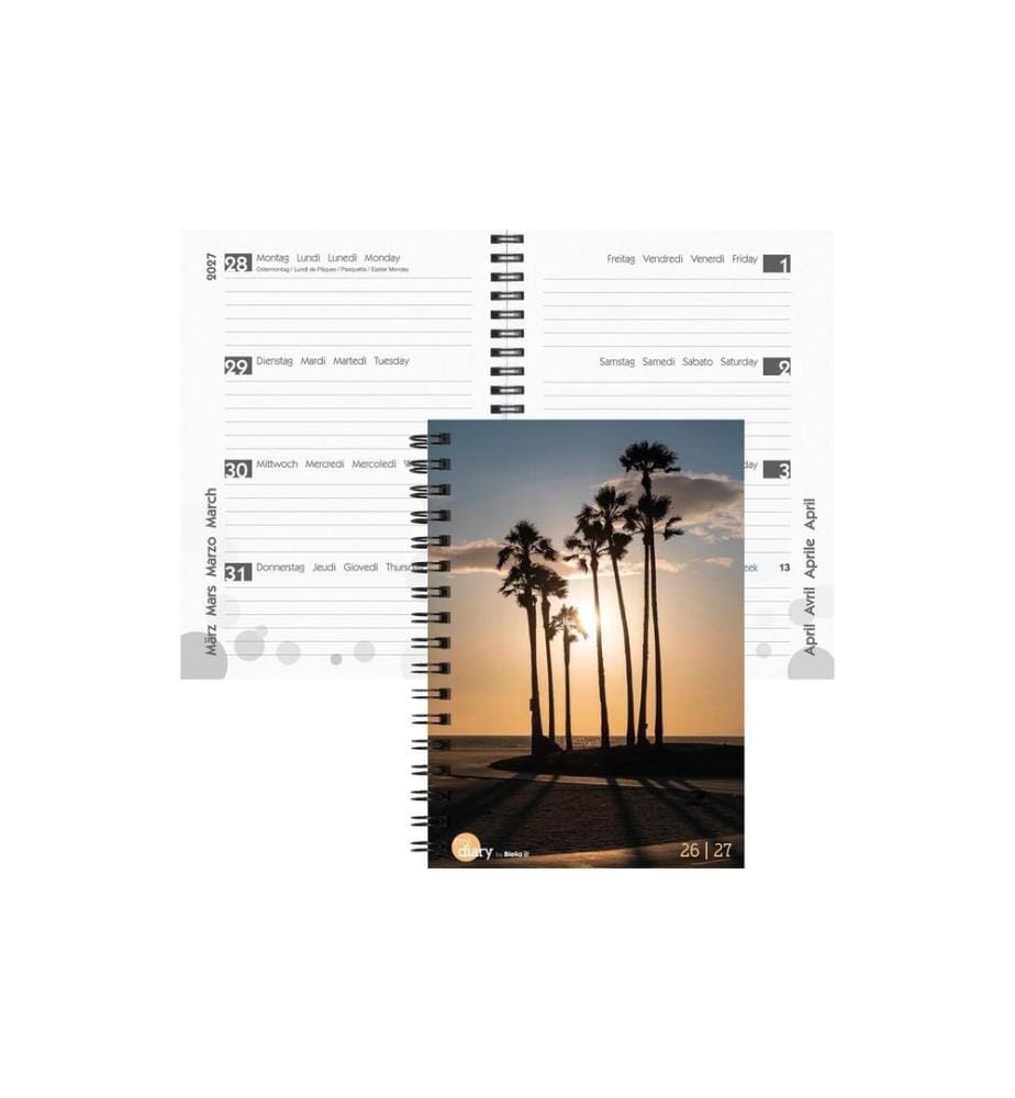 Biella Agenda scolaire mydiary Wire-O 2026/27 Palms, 14.5 x 20.5 cm