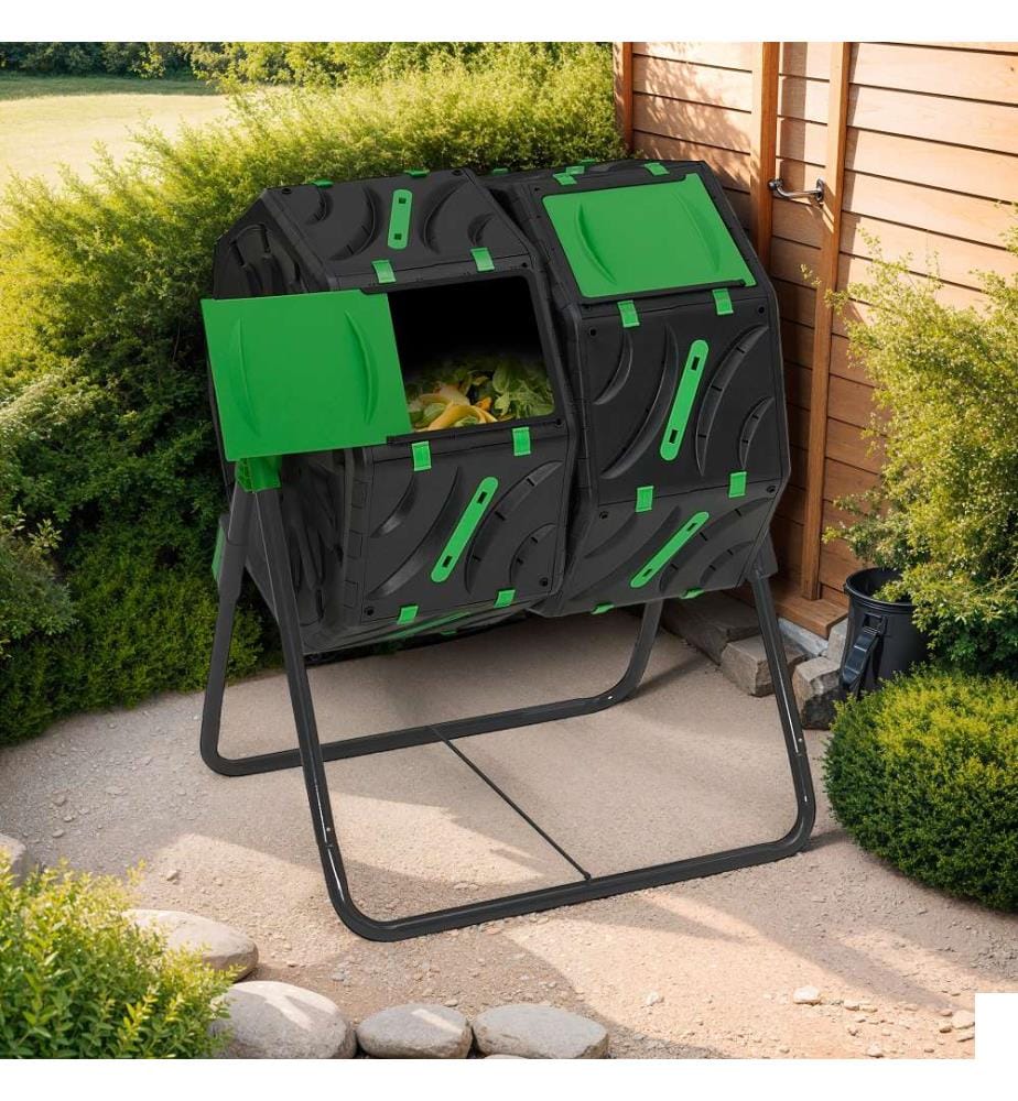 Bac de Compostage Rotatif Double Compartiments 140L - Noir et Vert
