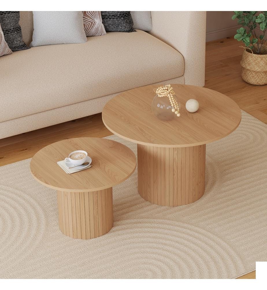 Lot de 2 Tables basses rondes gigognes Alvar bois et pieds lattes