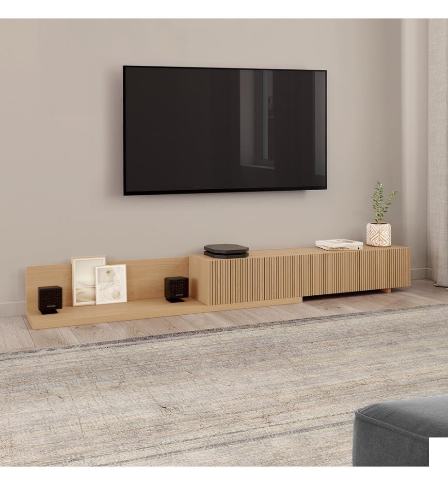 Meuble TV extensible Movena effet lattes L215-360cm