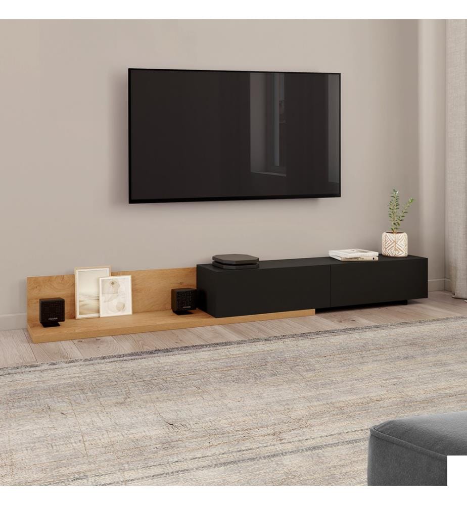 Meuble TV extensible Movena bois et noir L215-360cm