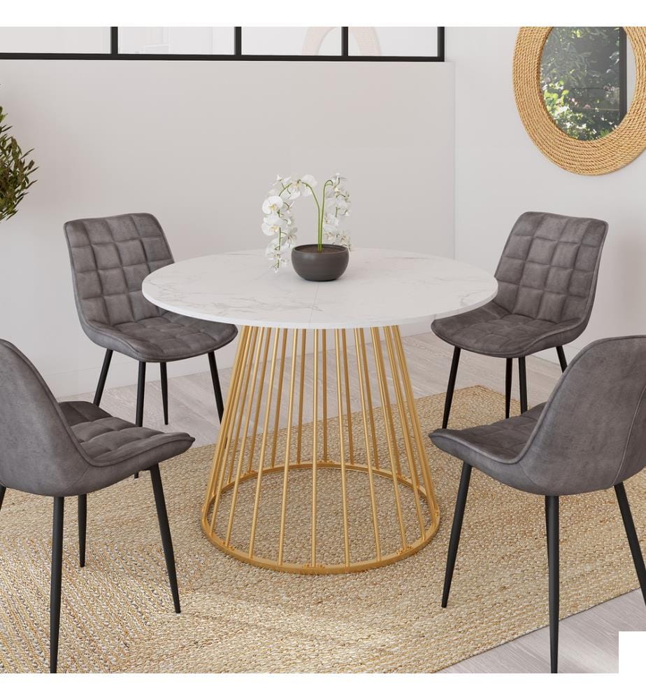 Table de Repas Adelle 110 cm - Marbre et Noir