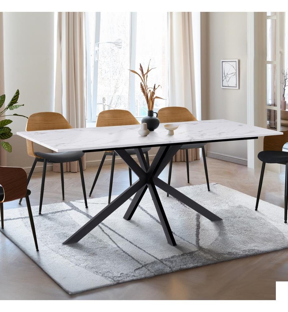 Table Repas Glam 160cm Plateau - Noir et Blanc