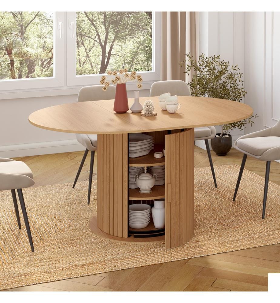 Table à manger ronde extensible Albane - Brun