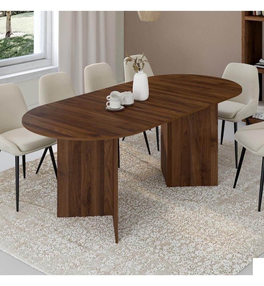Table à manger extensible Gabin bois effet noyer et pieds design 160-200cm