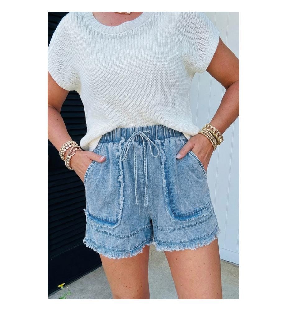 Short en jean décontracté à bords effilochés Myosotis