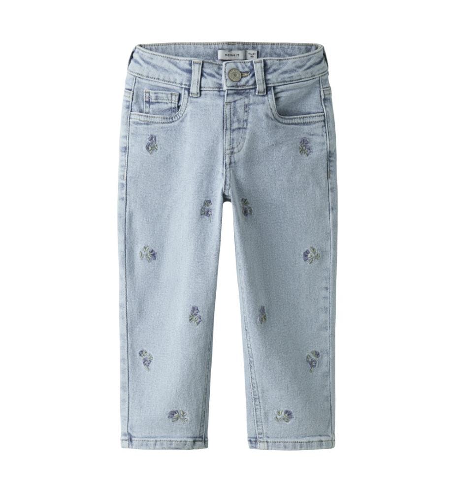 Jeans - Denim bleu clair & Broderie florale