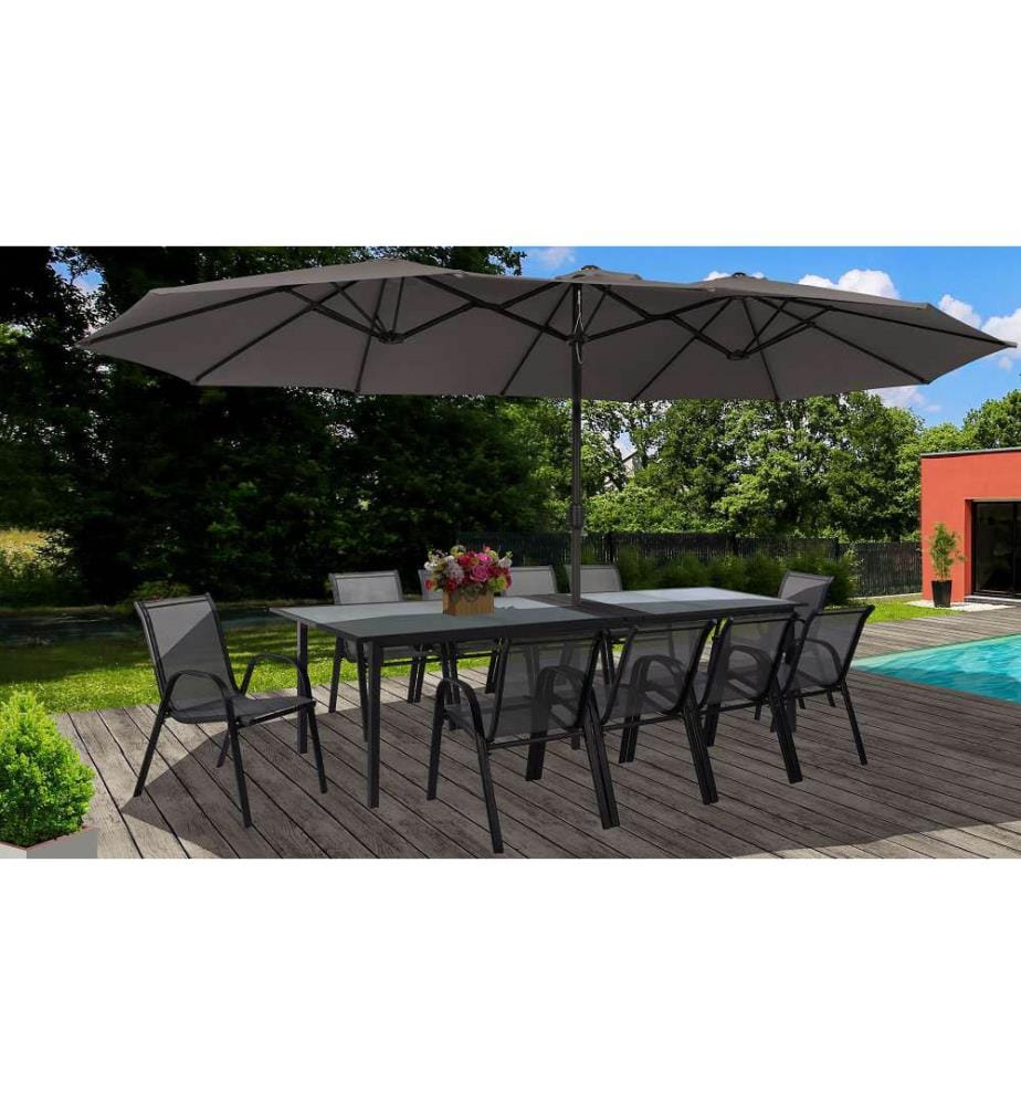 Parasol double 450 x 260 cm - Gris