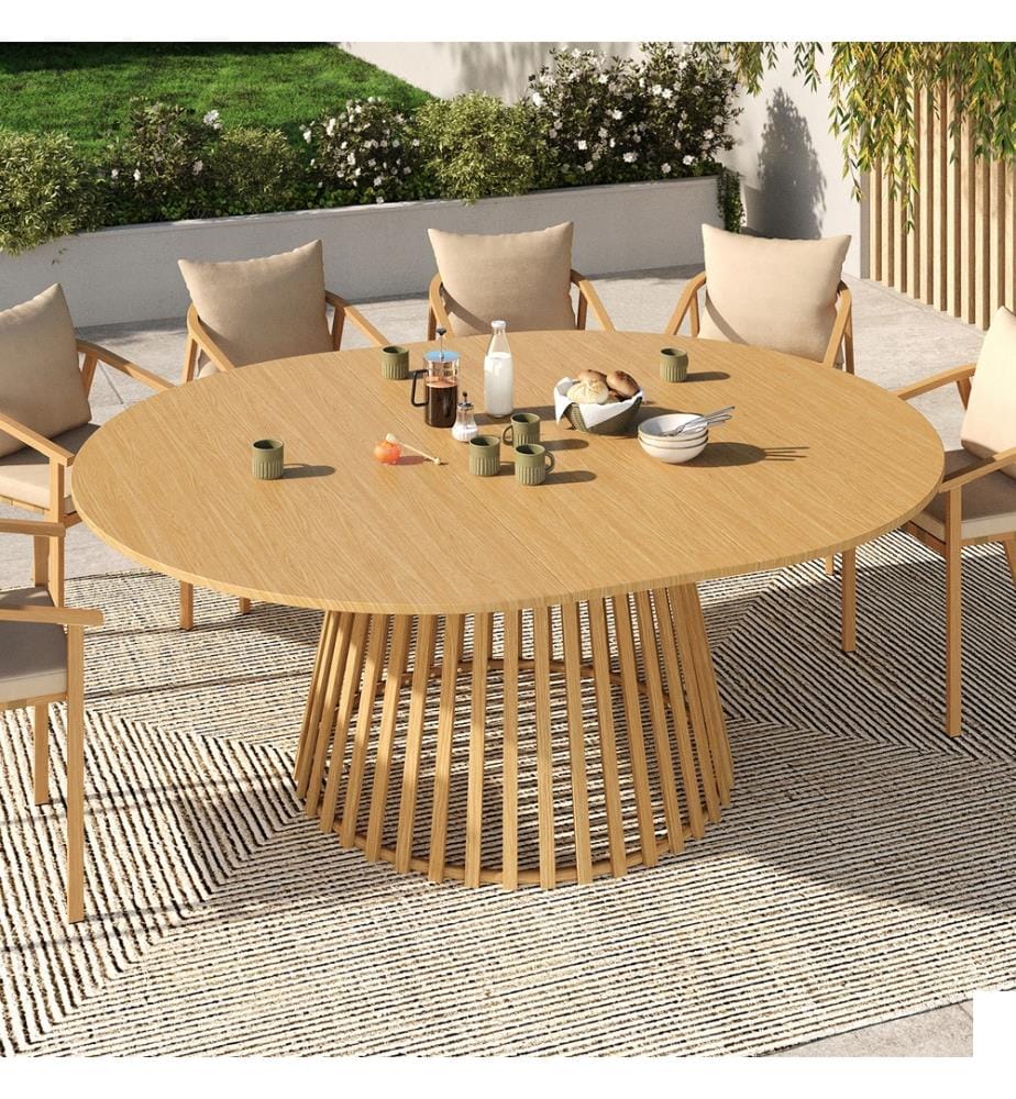 Table de jardin ronde extensible Hortensia Ø160-200cm - Brun