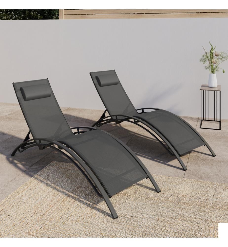 Lot de 2 Transats inclinables Havane 4 positions - Gris anthracite
