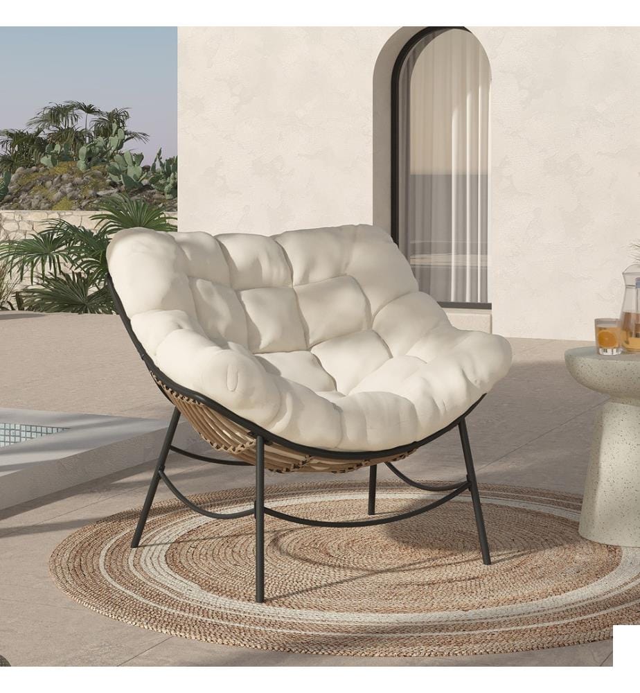 Fauteuil de jardin Lois rotin et coussin écru