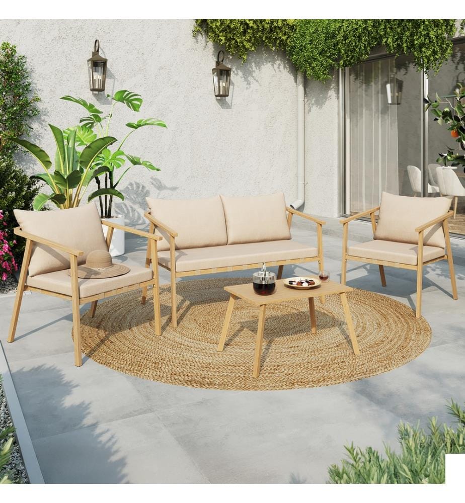 Salon de jardin Paros 4 places - Beige et Brun