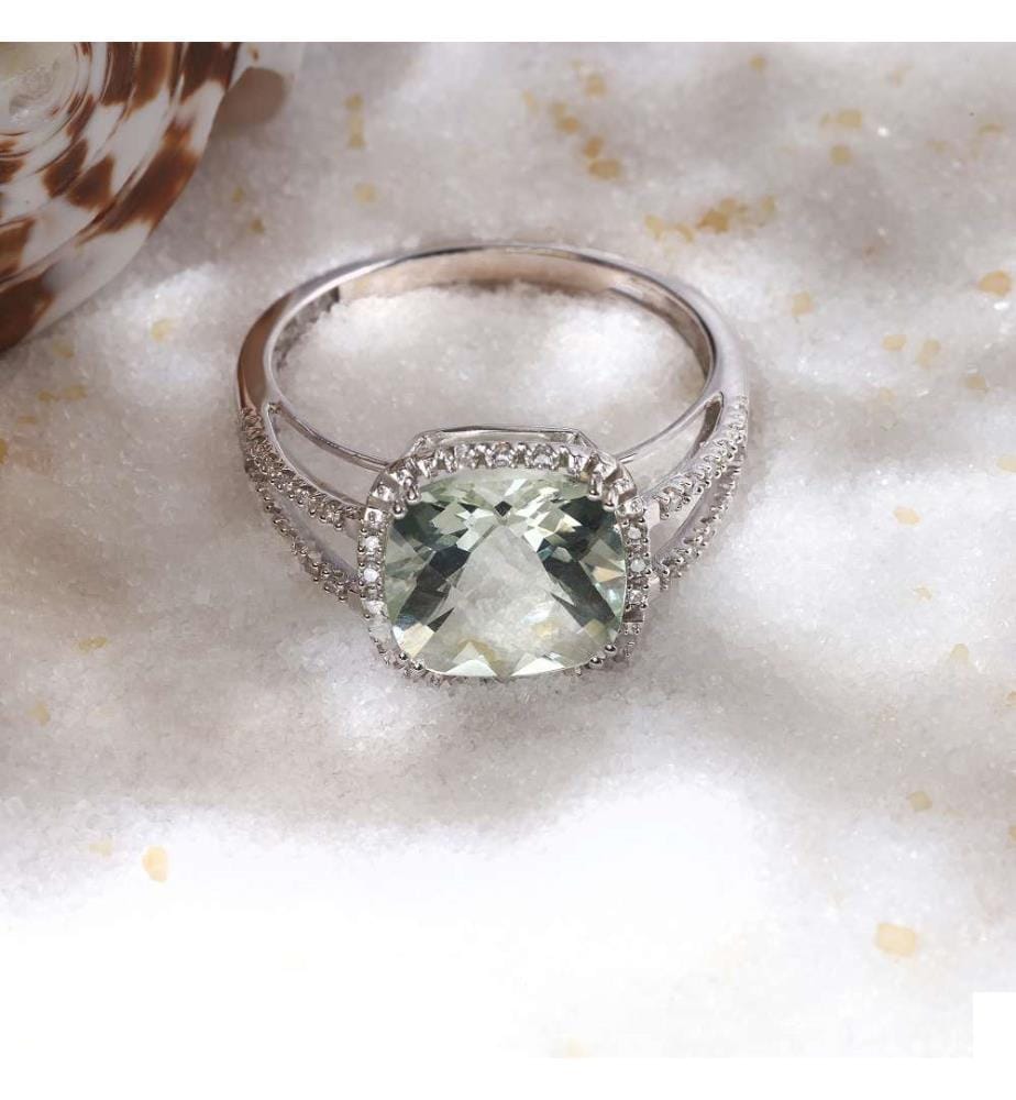 Bague Divine Améthyste Verte - Or Blanc 375/1000