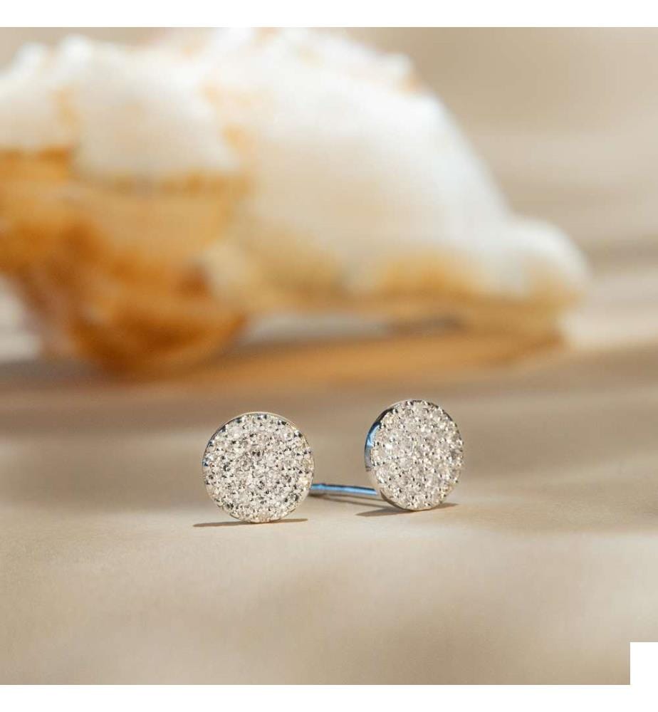 Boucles d'Oreilles Ronds Scintillants - Or Blanc 375/1000