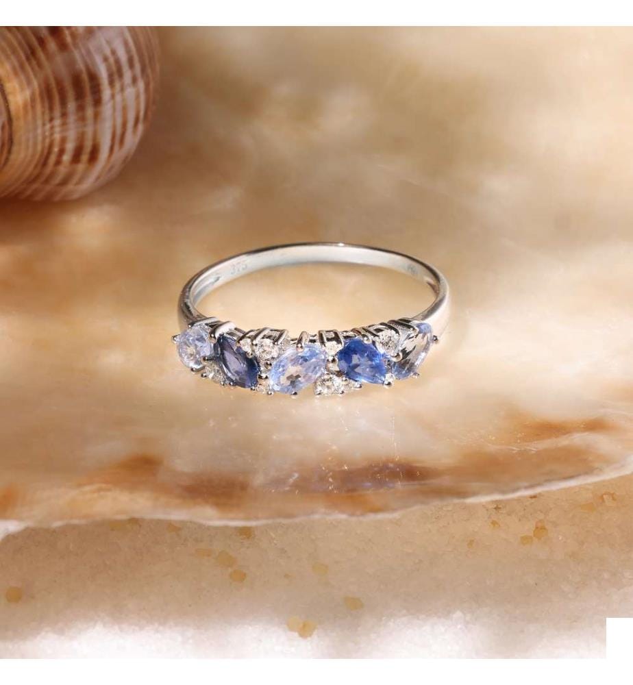 Bague, Or Blanc 375/1000 - Bleu