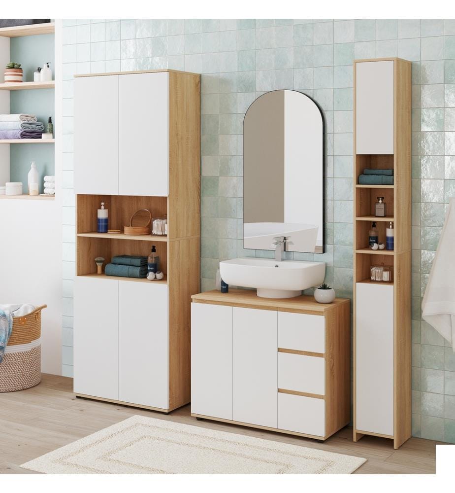 Meuble sous vasque Tom - Blanc et Brun