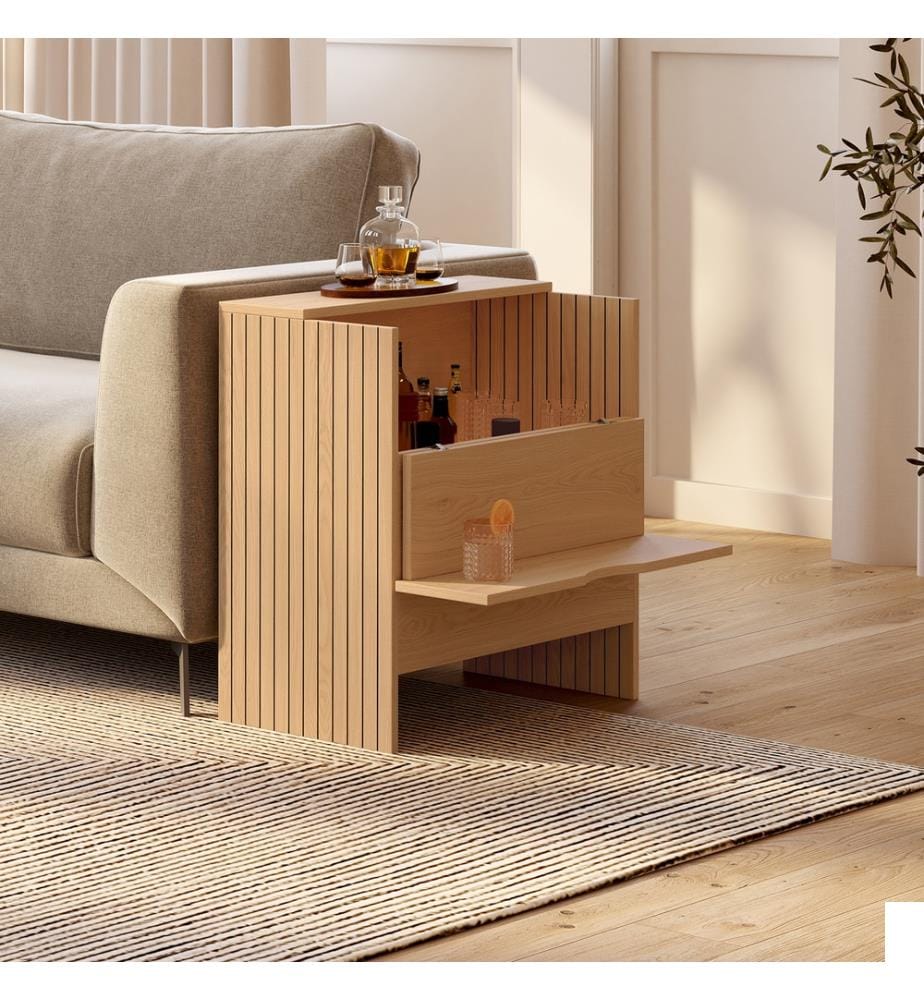 Table d'appoint mini bar Faustine bois et lattes