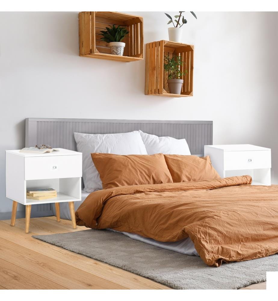 Lot de 2 Tables de Chevet Sur Pieds 1 Tiroir Emmie 40 x 34 x 50 cm - Blanc