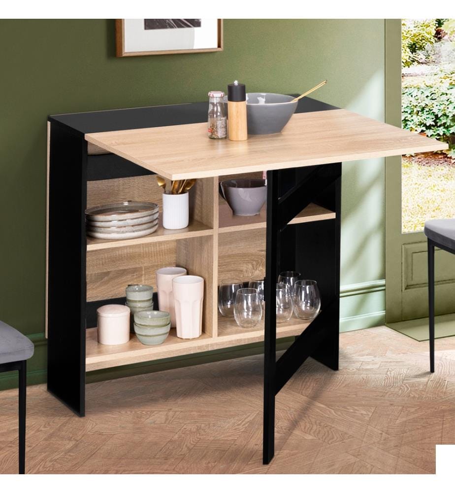 Table de Repas console pliable Edi - 80 x 150/35,5 x 75 cm - Brun et Noir