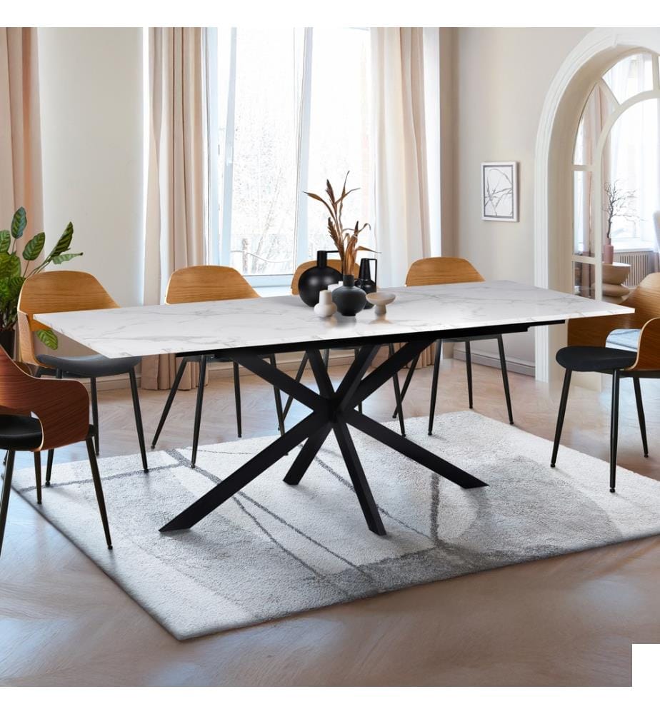 Table de Repas Extensible Glam 160-200cm - Blanc et Noir