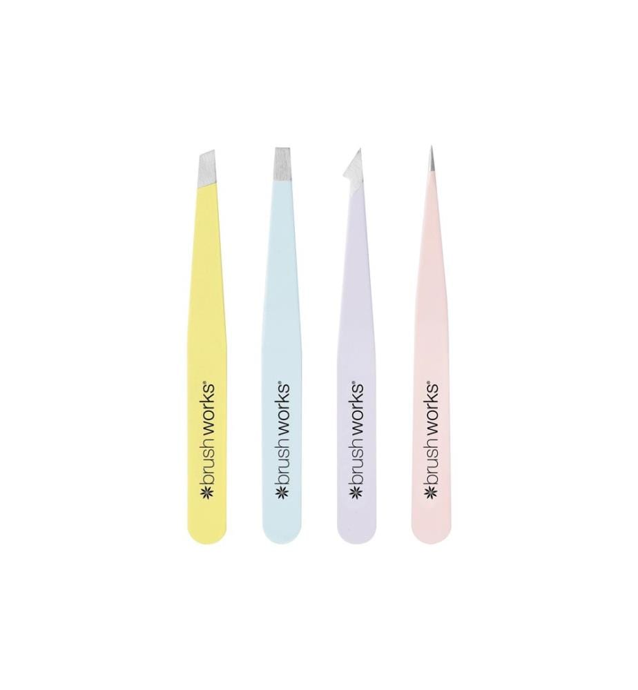 Brushworks HD Combination Tweezer Set Acier inoxydable, 4 pièces, Mix