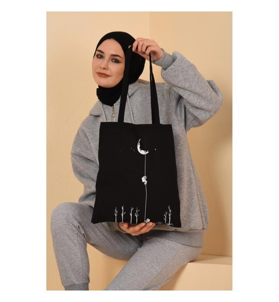 Sac fourre-tout, 100 % coton et polyester mélangés, noir