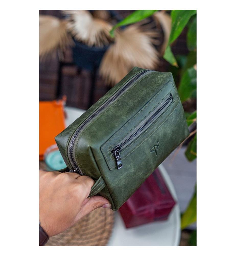 Sac à main, 100 % cuir véritable, vert
