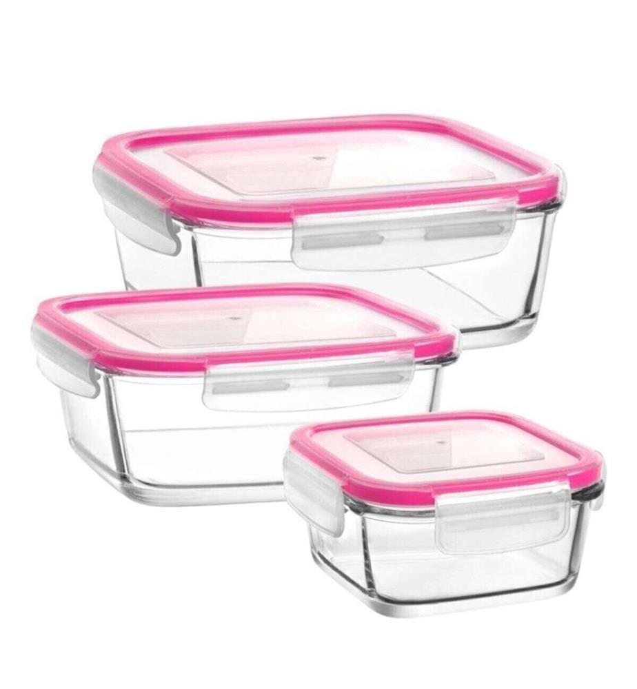 Lot de boîtes de rangement en verre (3 pièces) - Rose