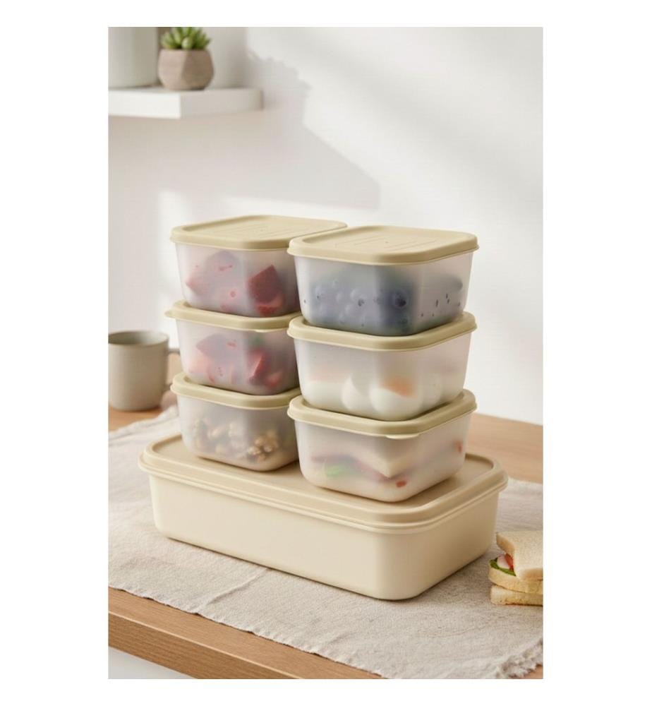 Lot de boîtes de rangement (7 pièces) - Crème