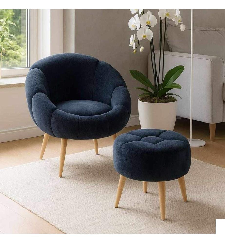 Ensemble 2 pièces chaise Wing et pouf Lida