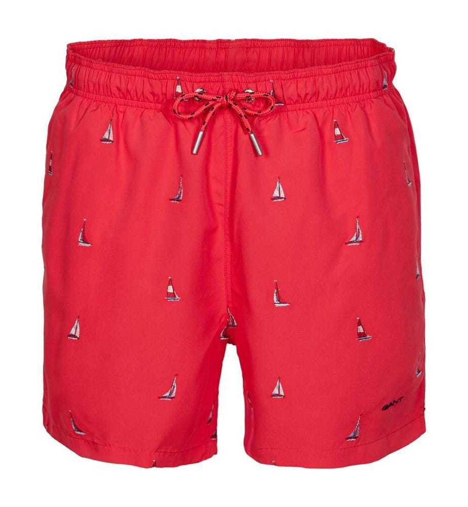 Short de bain à broderie bateau - rouge pastèque