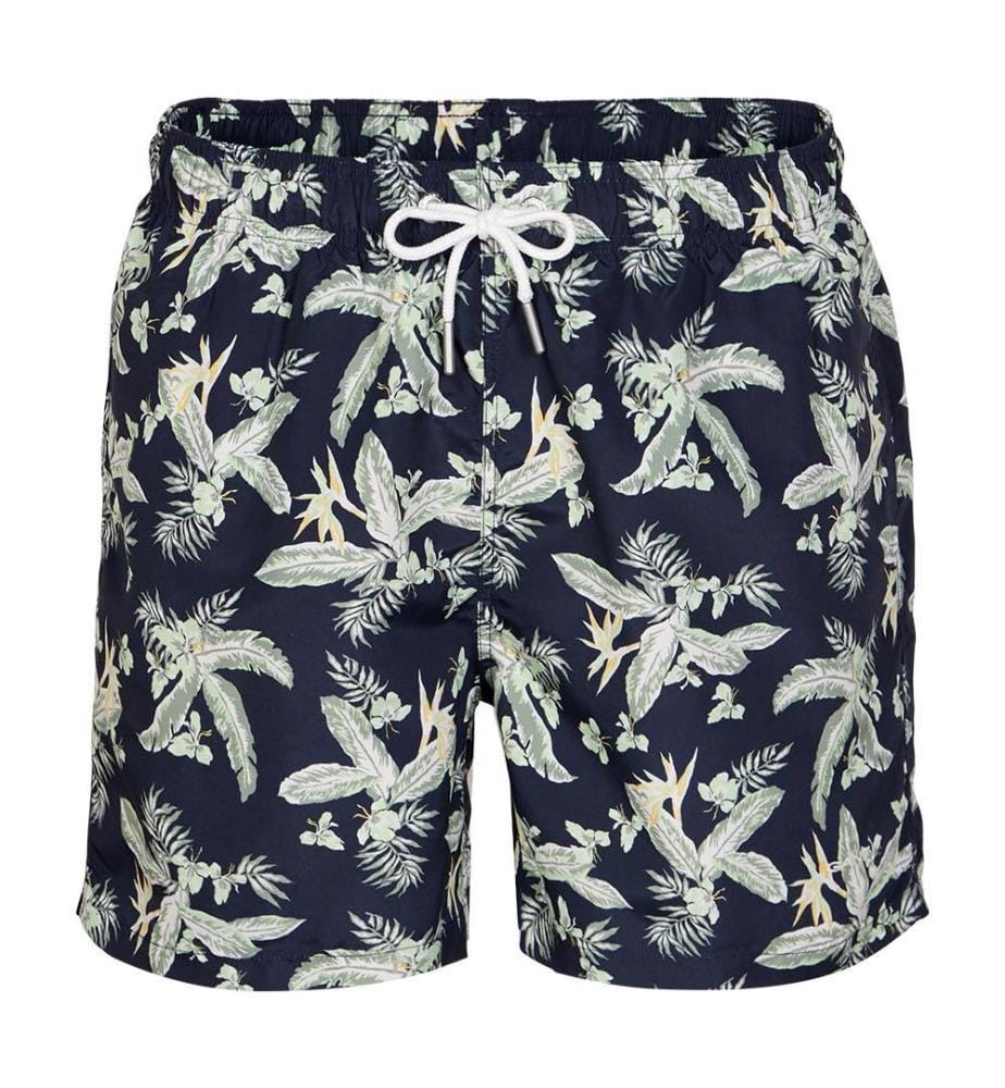 Short de bain imprimé feuilles tropicales - bleu nuit