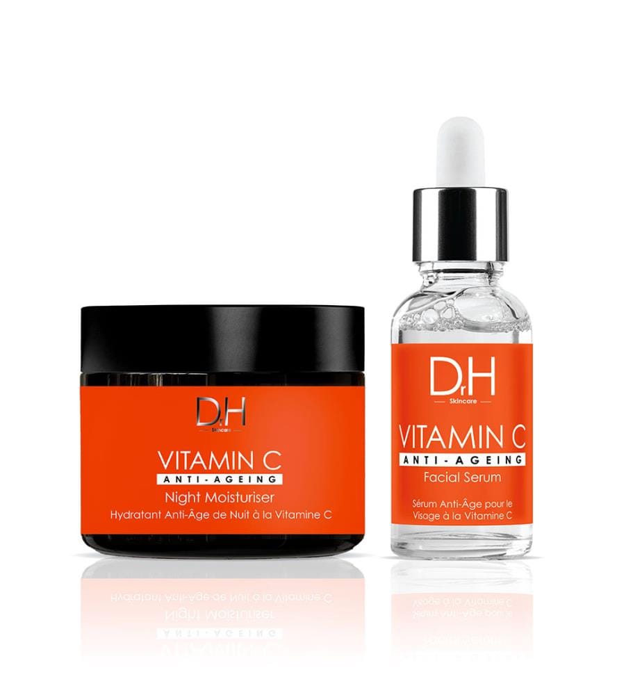 Sérum facial anti-âge à la vitamine C + crème hydratante de nuit anti-âge à la vitamine C - 30 ml + 60 ml