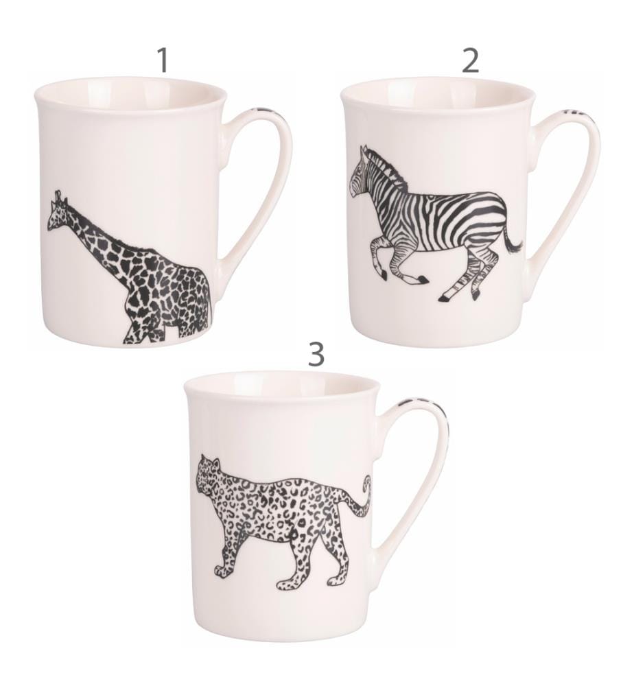 Lot de 3 mugs Safari - 310 ml / Blanc et Noir