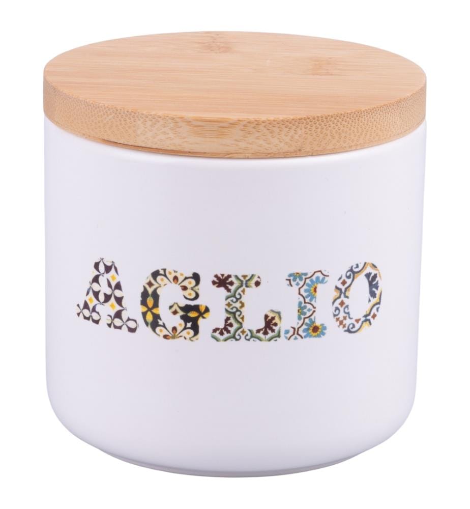 Pot à ail 500 ml - Blanc/Bois naturel