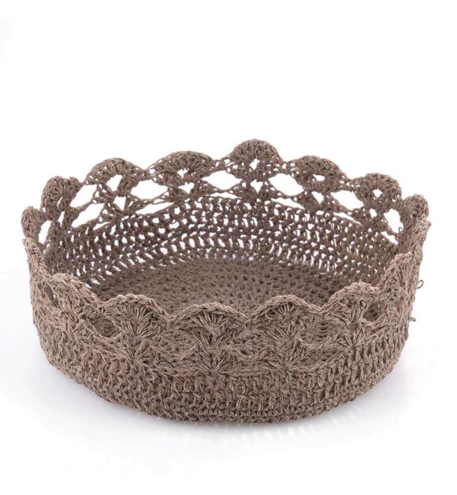 Panier crochet - Ø 21 x 8 cm / Chocolat / Beige