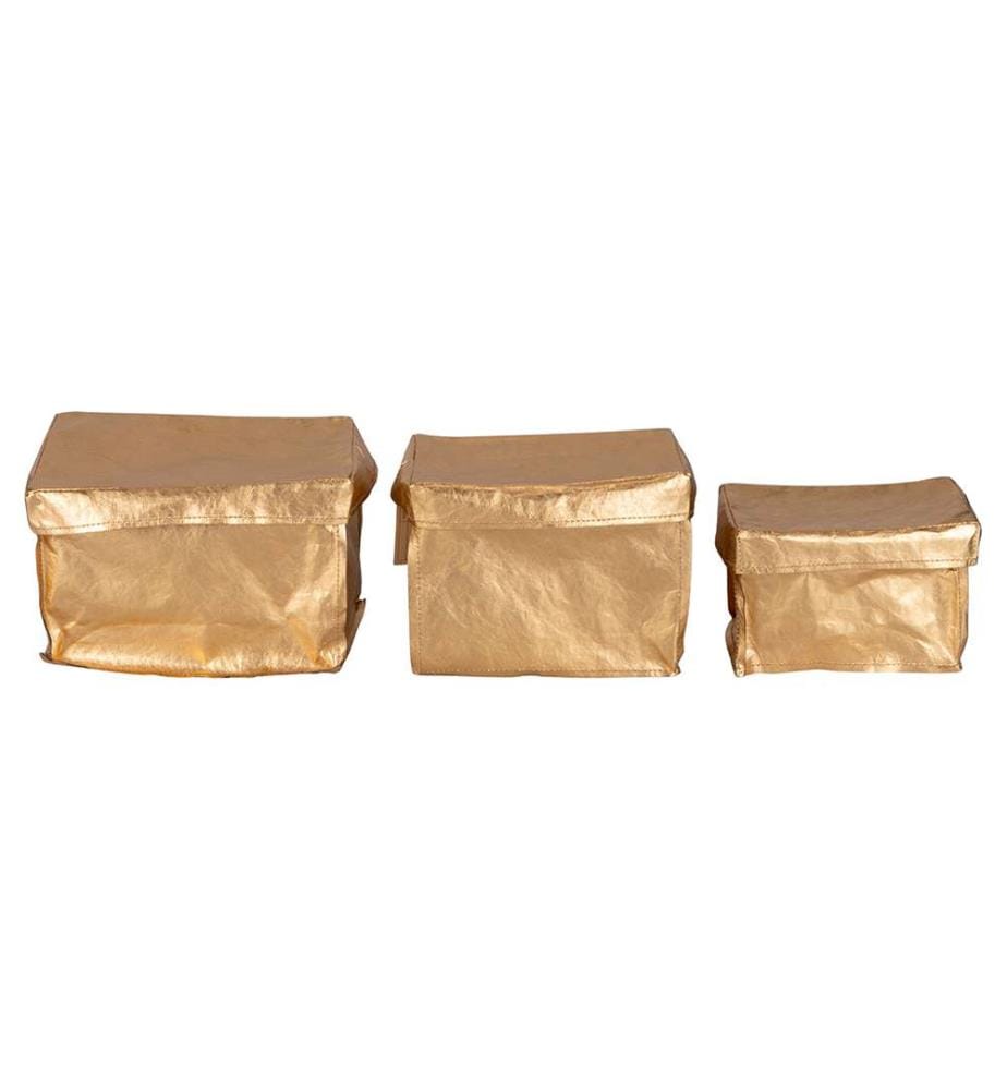 Lot de 3 corbeilles rectangulaires - Doré / Avec couvercle