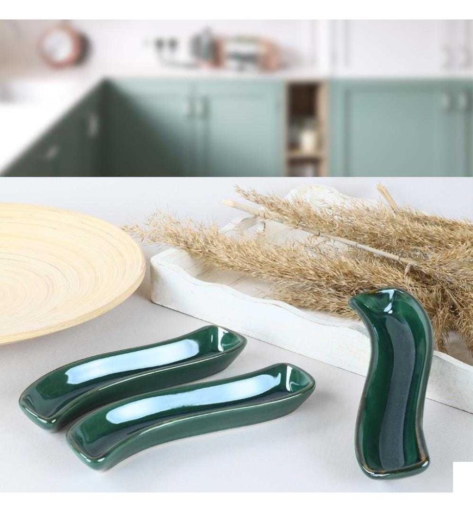 Set d'assiettes, 3 pièces, vert foncé, céramique