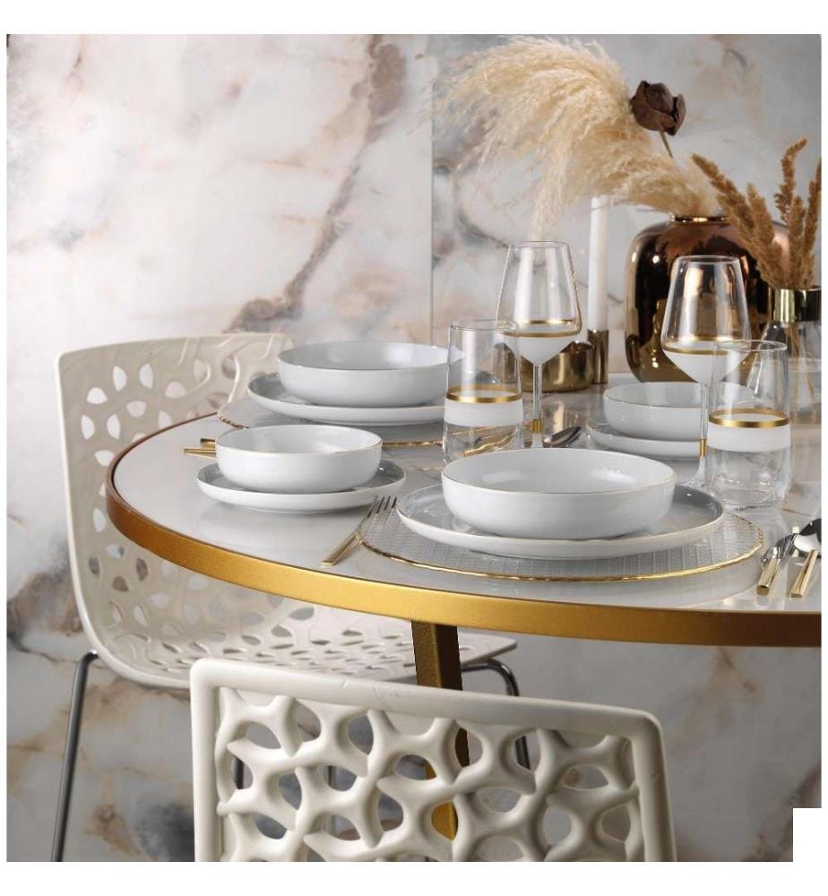 Service de table, 24 pièces, or, blanc, porcelaine