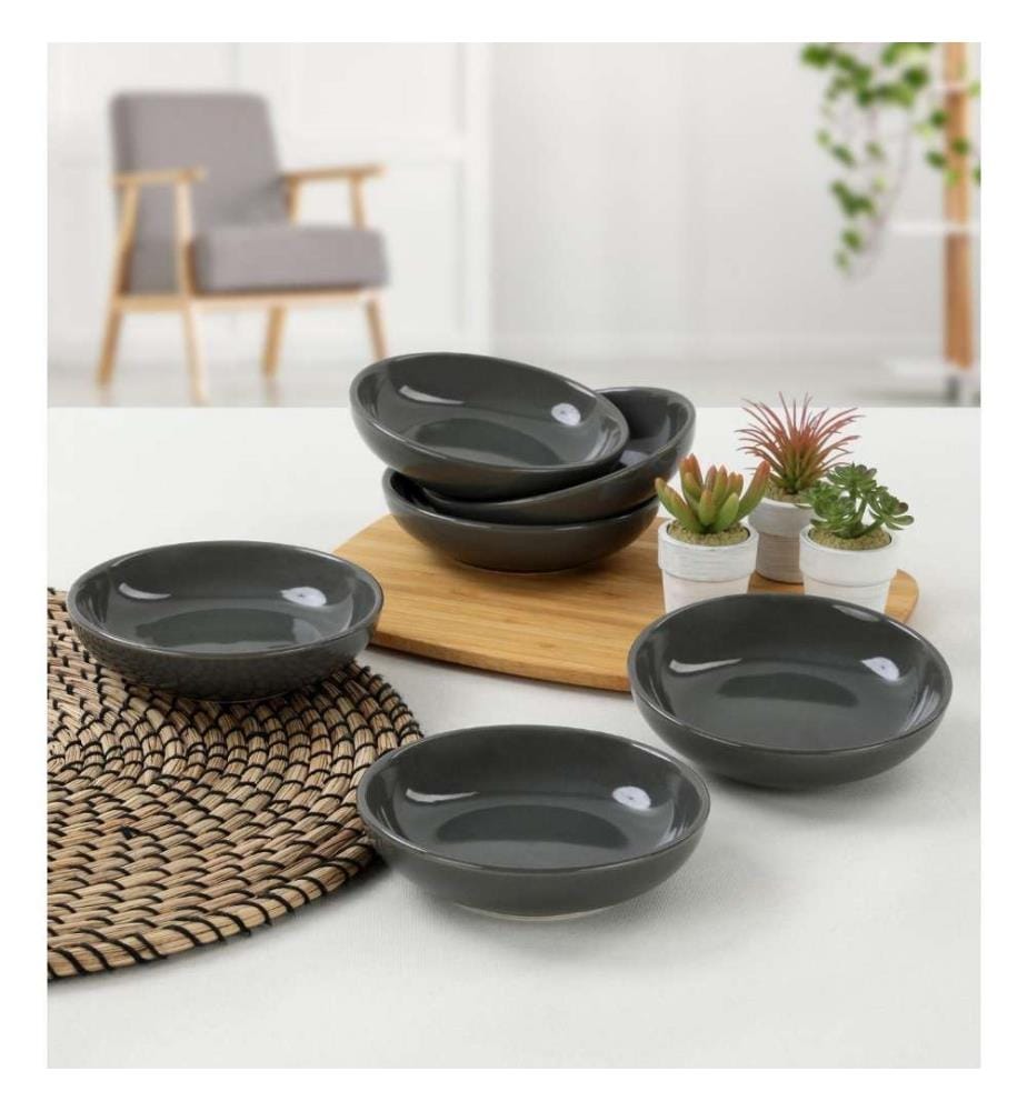 Set de bols à sauce, 6 pièces, gris, céramique, n'absorbe pas l'eau