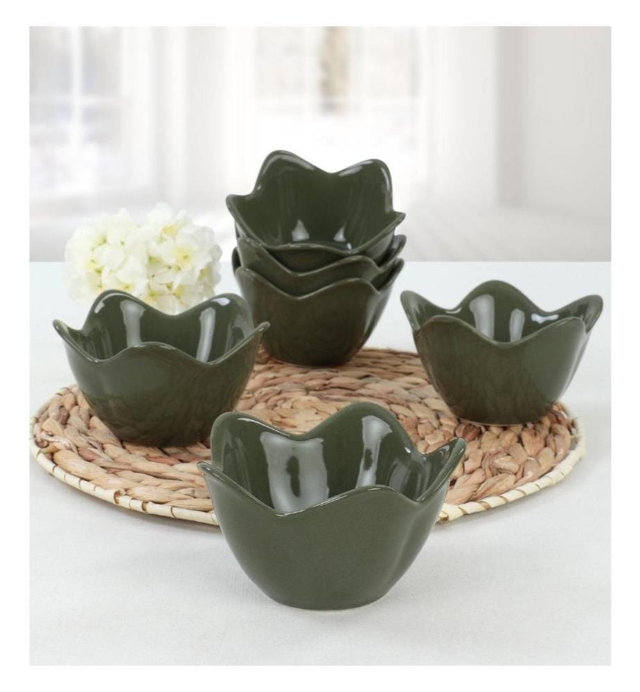 Set de bols, 6 pièces, vert foncé, céramique, n'absorbe pas l'eau