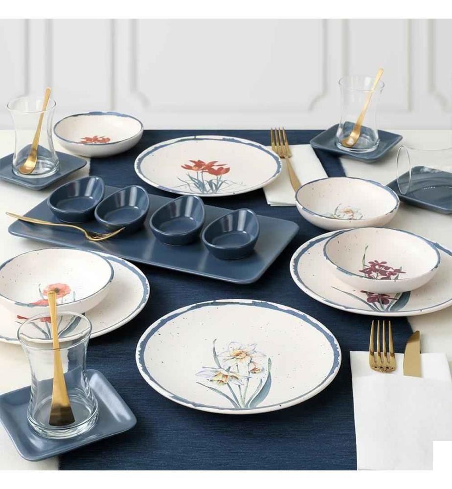 Set de petit-déjeuner, 21 pièces, multicolore, céramique en grès