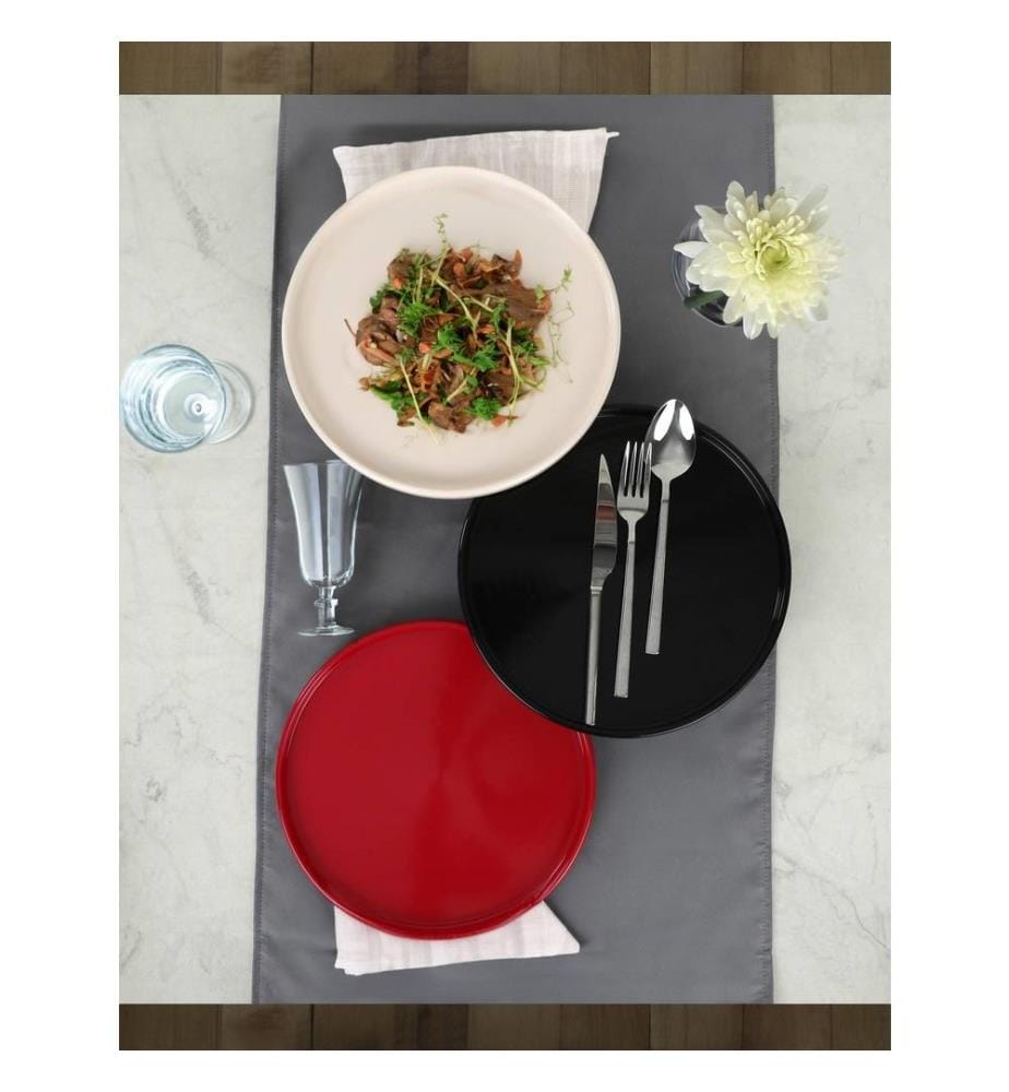 Set d'assiettes de service, 6 pièces, noir, rouge, blanc, 100% céramique, antibactérien