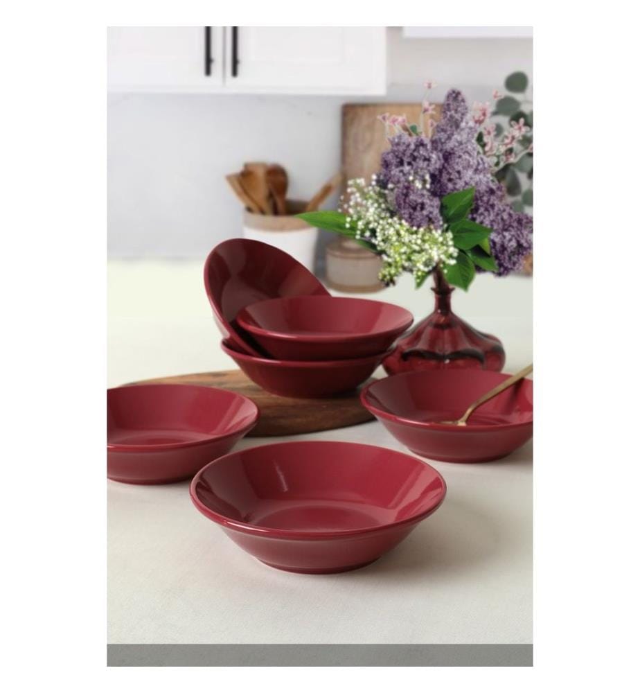 Set d'assiettes, 6 pièces, rouge, 100% céramique, antibactérien
