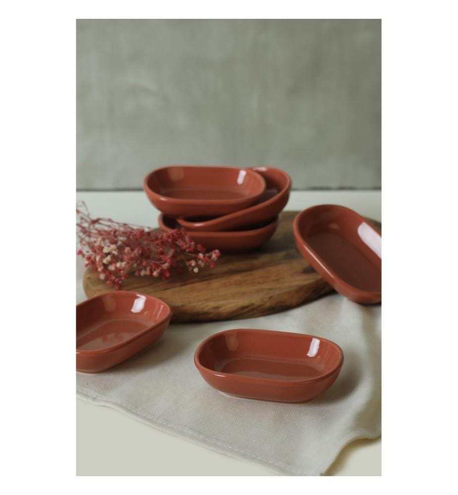 Set d'assiettes, 6 pièces, marron, 100% céramique, antibactérien