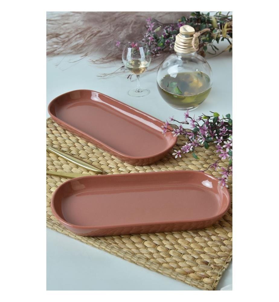 Set de plats, 2 pièces, marron, 100% céramique, antibactérien