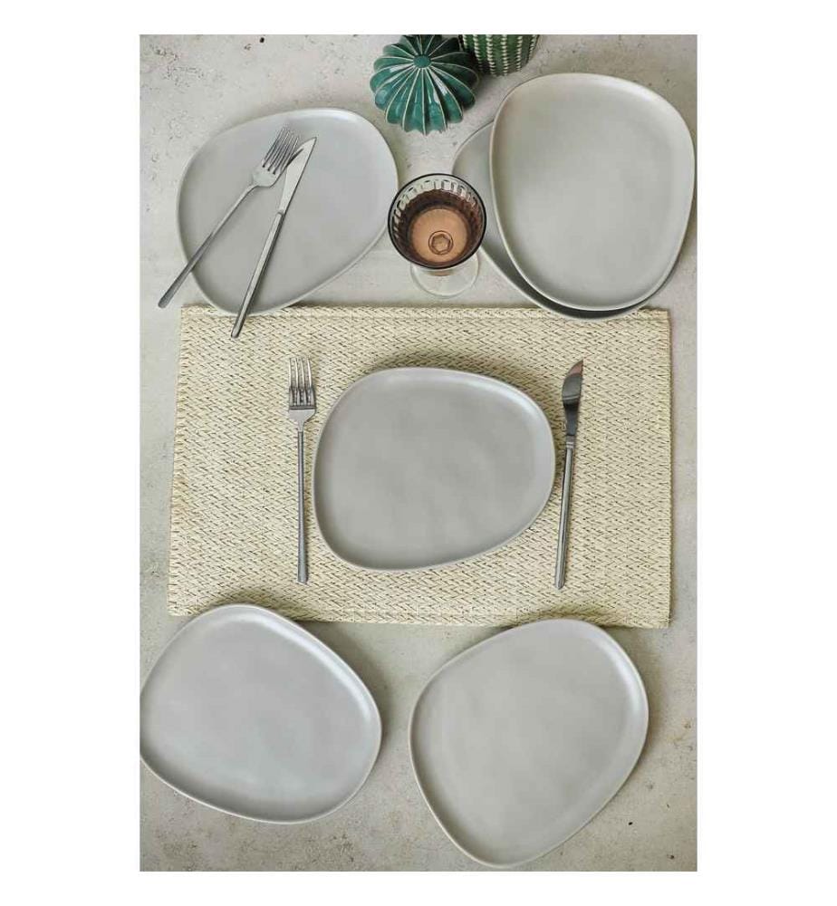 Service à gâteaux, 6 pièces, gris mat, 100% céramique, antibactérien