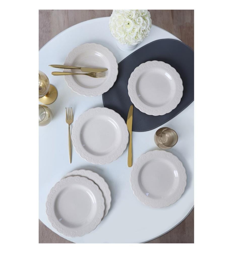 Set d'assiettes à dessert, 6 pièces, blanc, 100% CERAMIC STONEWARE