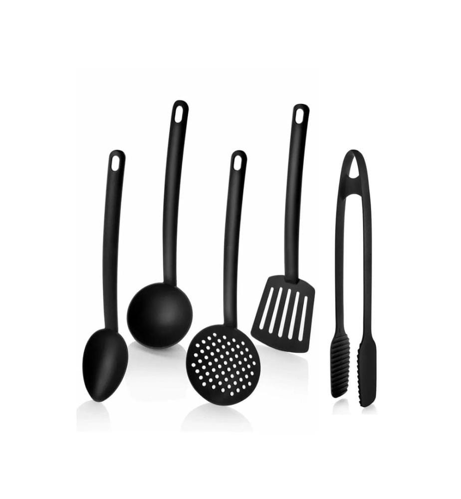 Set de service, 5 pièces, noir, 100% PLASTIQUE